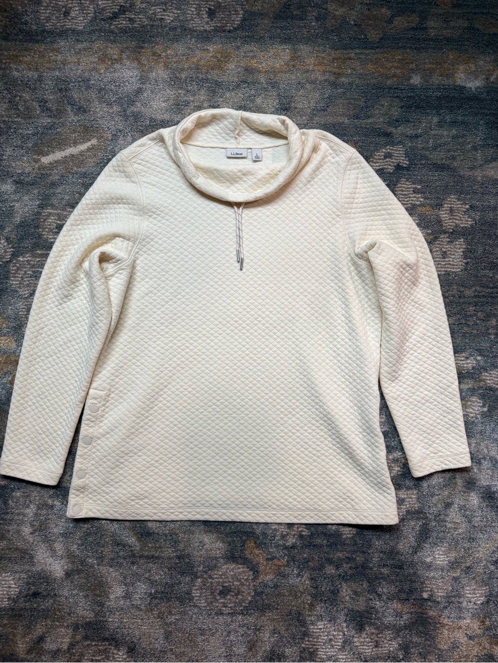 L.L. Bean Quilted Cowl Neck Pullover in Cream